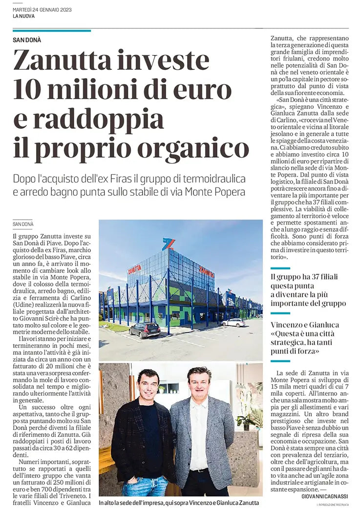 La Nuova Venezia: Zanutta investe 10 milioni di euro e raddoppia il proprio organico
