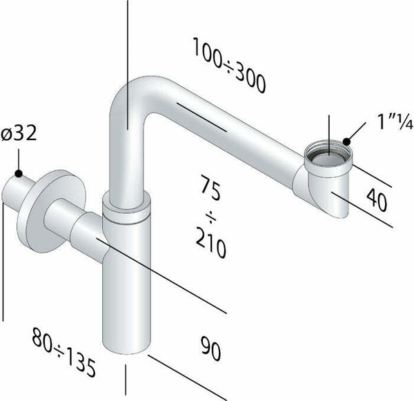 OMP Toti exec sifone per lavabi a vista 1"1/4 x 32 cromo