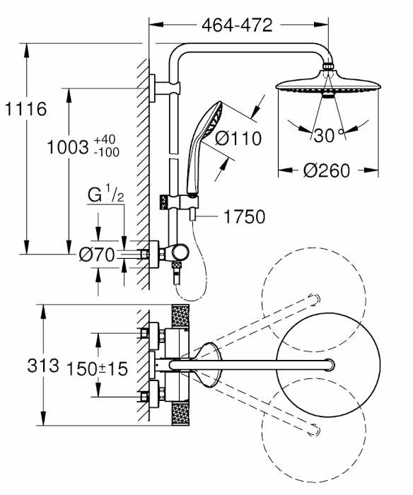 Grohe Euphoria 260 sistema doccia con miscelatore termostatico