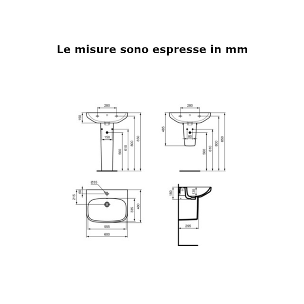 Lavabo I.LIFE T451101 Ideal Standard bianco europeo da 60 x 48 cm