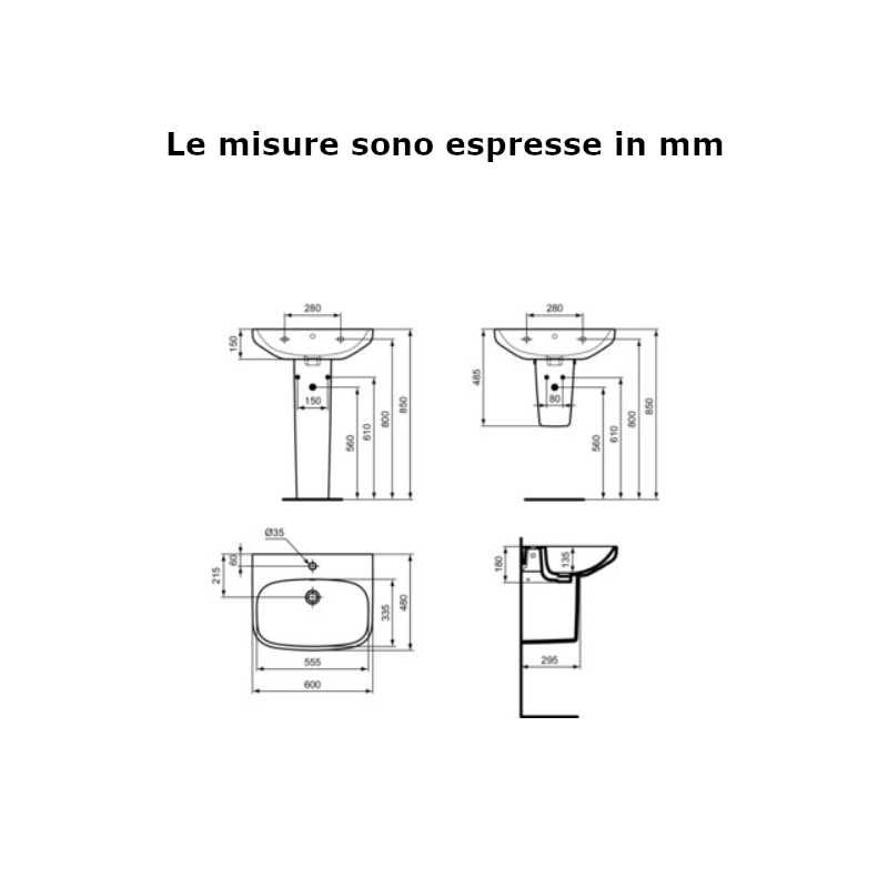 Lavabo I.LIFE T451101 Ideal Standard bianco europeo da 60 x 48 cm