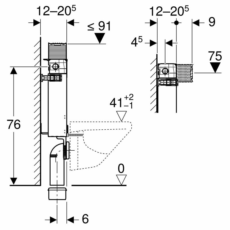 Geberit Combifix modulo wc sospeso 82 cm cassetta da incasso Omega 12cm