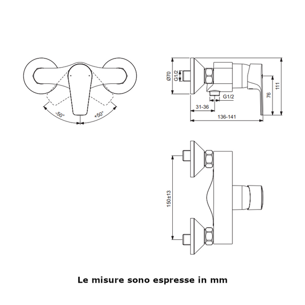 Miscelatore doccia Cerafine D BC493AA Ideal Standard senza accessori