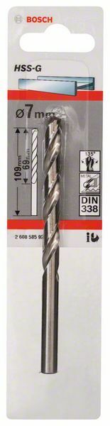 Bosch punta per metallo HSS-G, DIN 338 7 x 69 x 109 mm - 1 pezzo