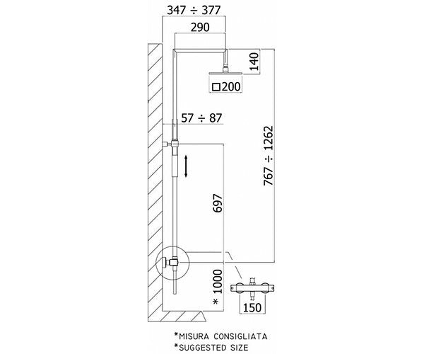 Colonna doccia regolabile Paffoni Syncro Top ZCOL655CR senza deviatore cromato