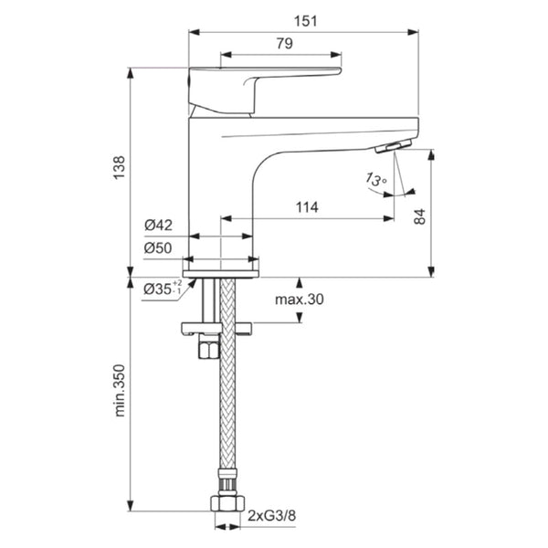 Miscelatore lavabo Cerafine O BC696AA Ideal Standard senza piletta