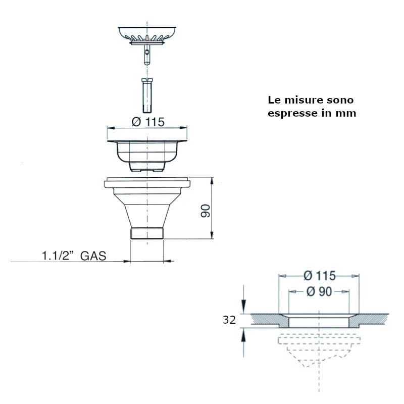 Piletta Basket Lira 1945.040 senza troppo pieno 1" 1/2
