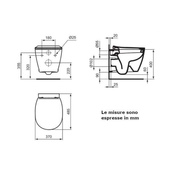 Vaso sospeso Connect Space E121901 Ideal Standard con sedile slim
