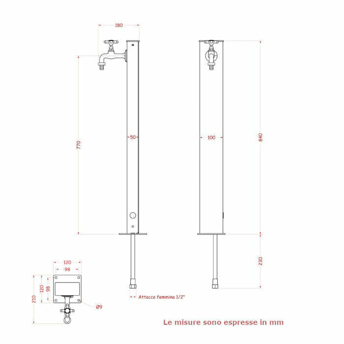 Fontana da giardino rettangolare con rubinetto, acciaio inox - Bel-Fer 42/ARIQ