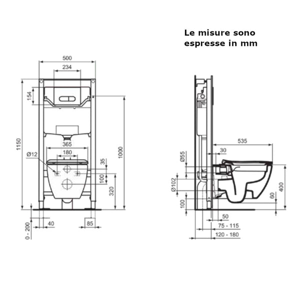 Set vaso sospeso con sedile soft close Tesi T536001 Ideal Standard