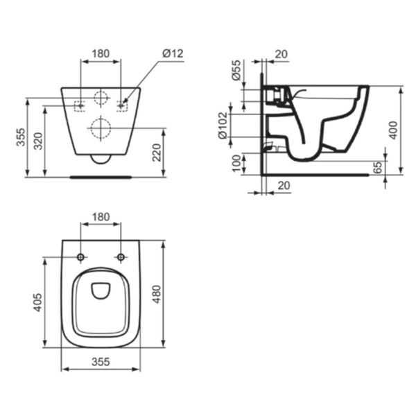 Vaso sospeso I.LIFE S T459201 Ideal Standard risciacquo RimLS+ bianco lucido