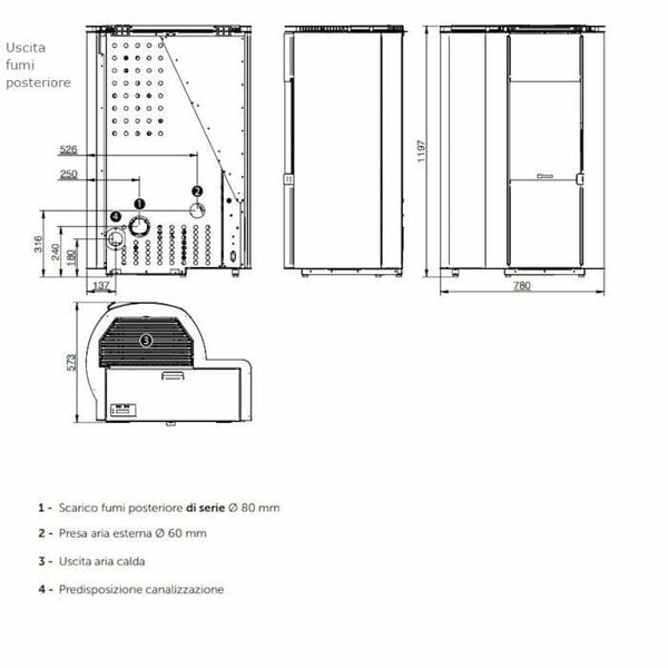 Stufa a pellet cippato Eco Cippatina 12 CS Thermos canalizzabile 11,97 KW nero soft