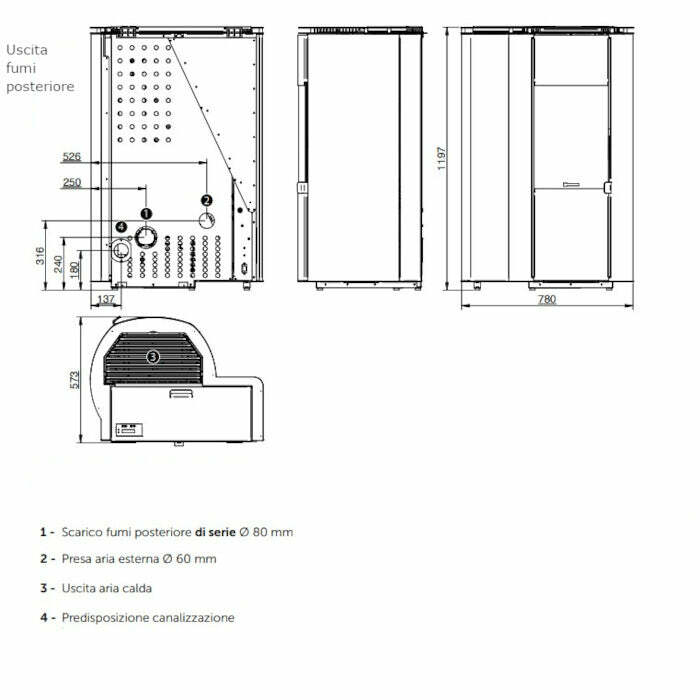 Stufa a pellet cippato Eco Cippatina 12 CS Thermos canalizzabile 11,97 KW nero soft