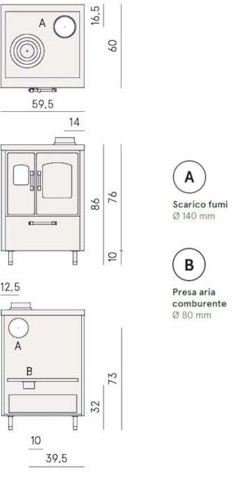 Cadel Smart 60 cucina a legna ventilata, metallo, Conto Termico
