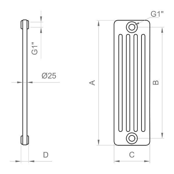 Radiatore a 5 colonne Ercos Comby in acciaio bianco