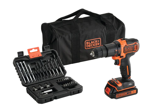 Black & Decker trapano battente 18V + set 32 accessori + batteria 1.5AH