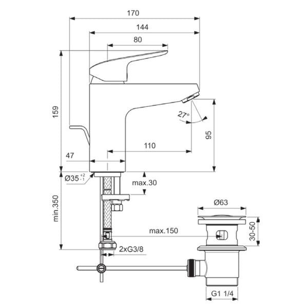 Miscelatore lavabo Ceraflex B1713AA Ideal Standard con scarico