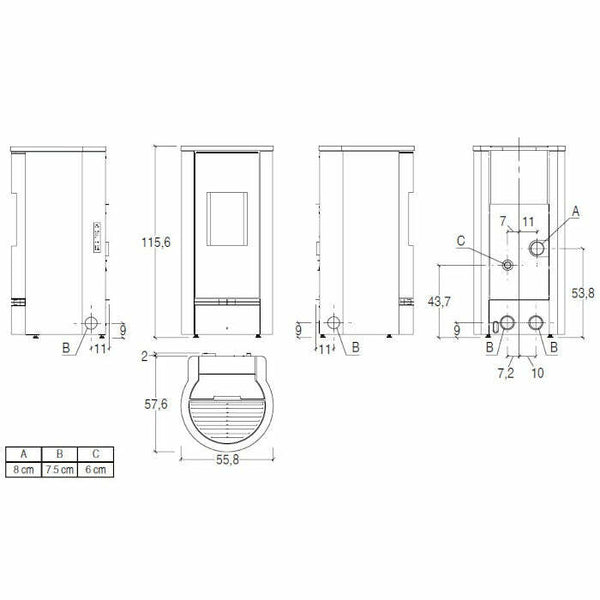 Piazzetta P920 T stufa a pellet 8,5 kW scarico posteriore