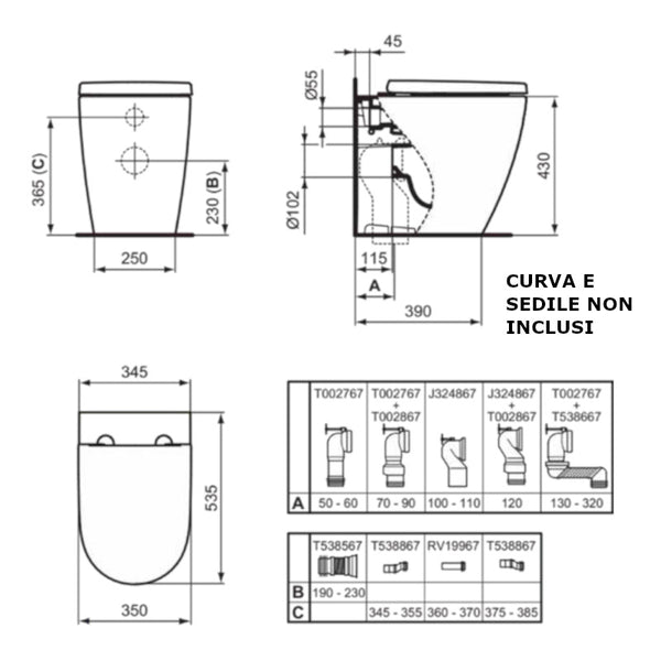 Vaso a terra filoparete I.LIFE O T568901 Ideal Standard HydroTwist bianco lucido