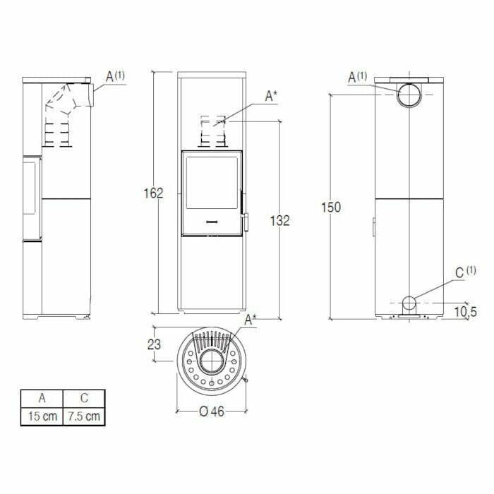 Piazzetta E924 A-H BCS stufa a legna, scarico superiore, base rotante