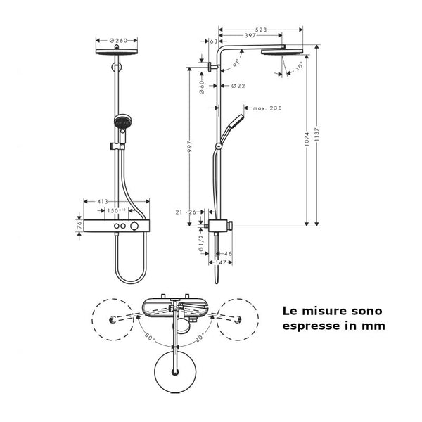 Set doccia Pulsify S Showerpipe 260 Hansgrohe con miscelatore termostatico