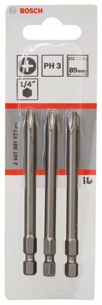 Bosch 3 bit di avvitamento extra duro PH 3, 89 mm, codolo esagonale 1/4