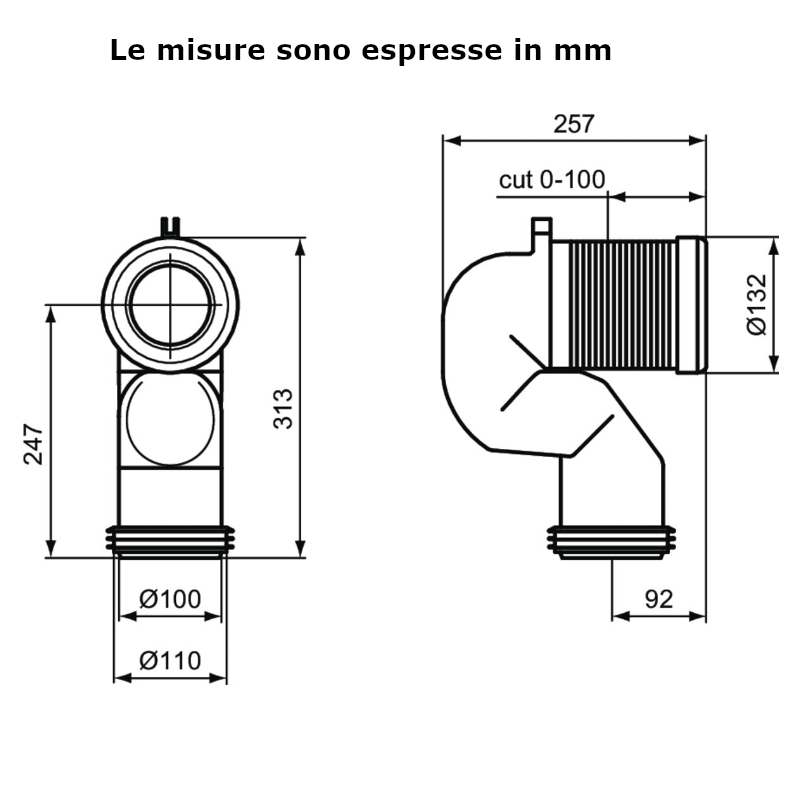 Curva tecnica MULTISUITE T002667 Ideal Standard vaso a terra filo parete universale