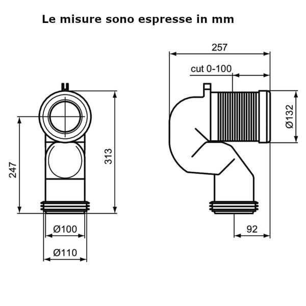 Ideal Standard Multisuite curva tecnica T002667 per vaso a terra filo parete universale
