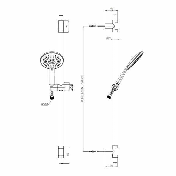 Bossini DA3027-N kit saliscendi 95 cm, doccia MIXA/3, flessibile 1,5 m
