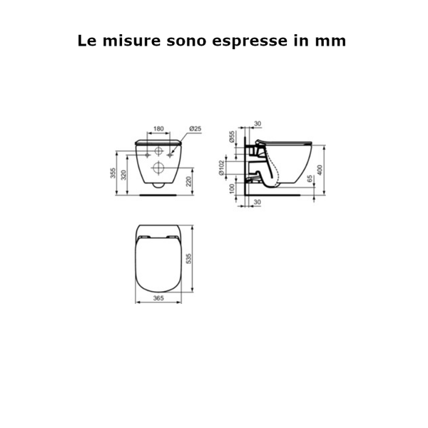 Ideal Standard Tesi vaso sospeso con sedile slim a chiusura rallentata AquaBlade bianco europeo T354601