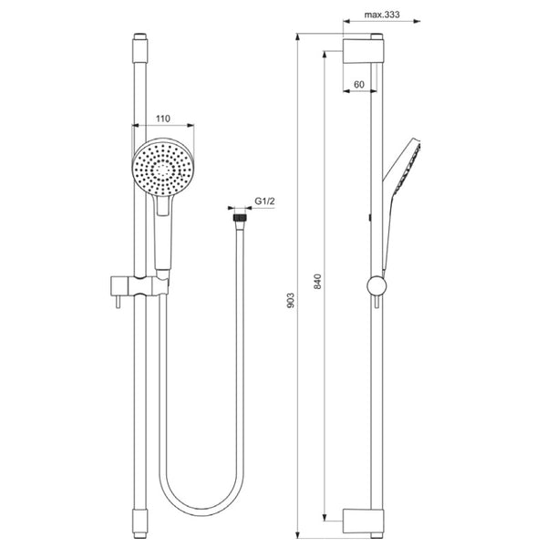 Asta doccia Idealrain Evo B2237AA Ideal Standard con doccetta e flessibile cromo