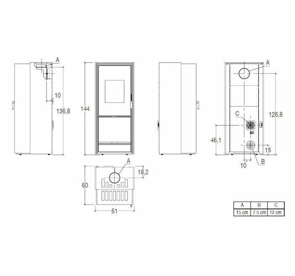 Piazzetta E228 D stufa ibrida 8,2 KW con bocchetta frontale e scarico posteriore