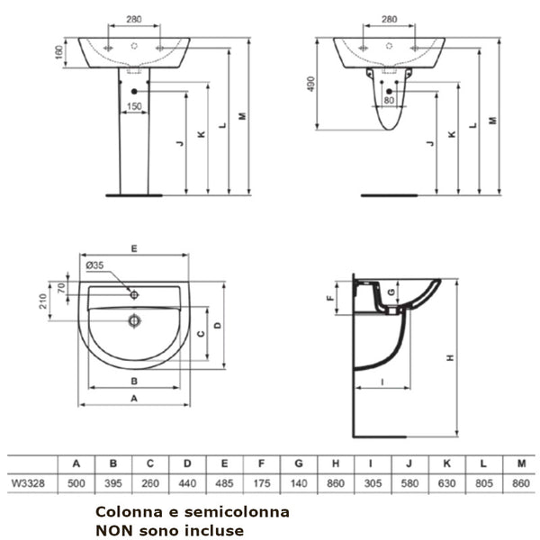 Lavabo Eurovit W332801 Ideal Standard 50 x 44 cm bianco lucido