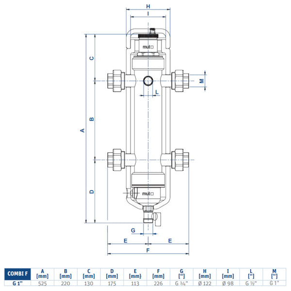 Separatore idraulico Combimut Combi F 25 Mut 1" con coibentazione