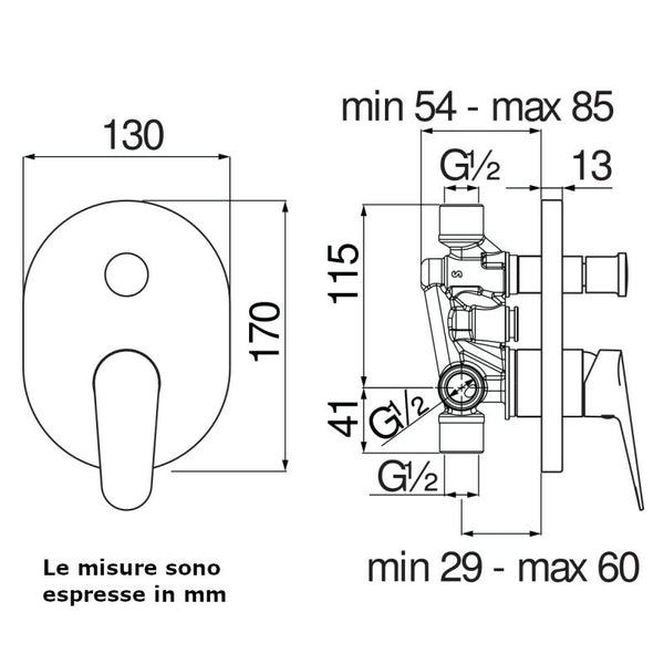 Nobili Blues miscelatore doccia a incasso a 2 vie cromato