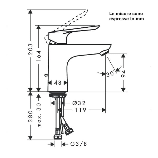 Logis E miscelatore lavabo 100 Hansgrohe con piletta in ottone