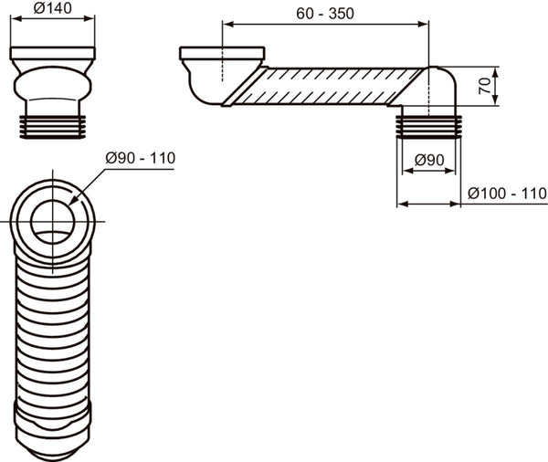Ideal Standard T538667 Curva tecnica per scarico a pavimento 130-320 mm