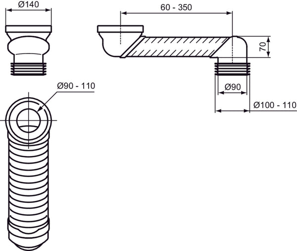 Ideal Standard T538667 Curva tecnica per scarico a pavimento 130-320 mm