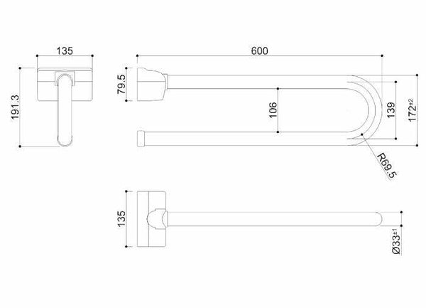 Ponte Giulio Tubocolor impugnatura di sostegno ribaltabile 60 cm bianco latte