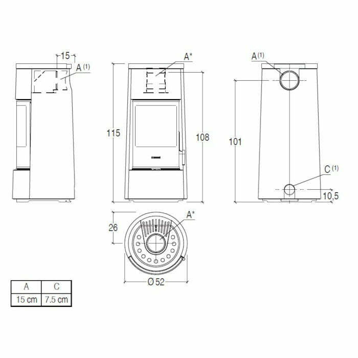 Piazzetta E924 M BCS stufa a legna scarico posteriore base fissa