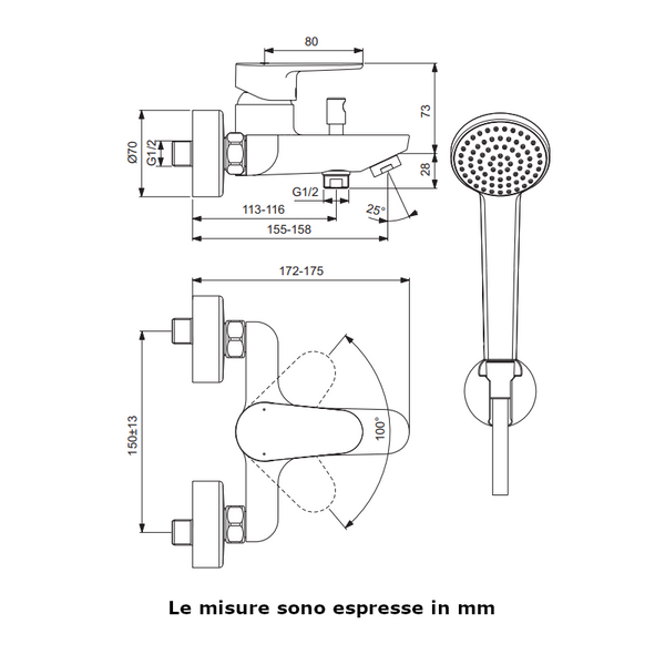 Miscelatore per vasca Cerafine O BC706AA Ideal Standard con deviatore