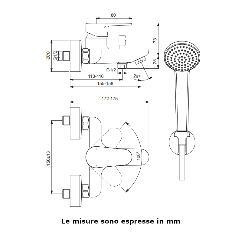 Miscelatore per vasca Cerafine O BC706AA Ideal Standard con deviatore