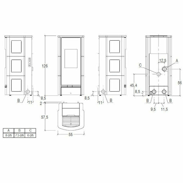 Piazzetta P930 C stufa a pellet 11 kW scarico posteriore