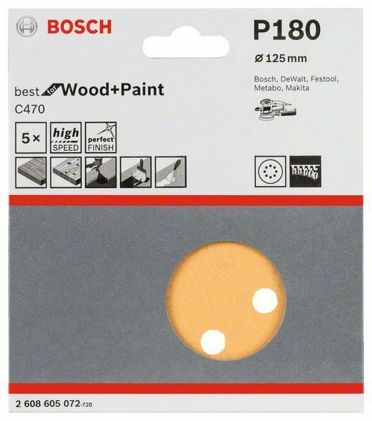 Bosch set 5 dischi abrasivi, diametro 125 mm, grana 180