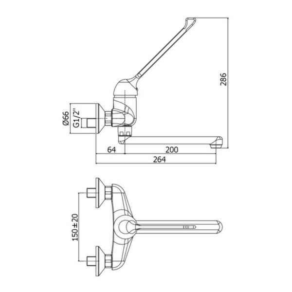 Miscelatore lavello a muro con leva clinica Paffoni Nettuno Due ND302CR