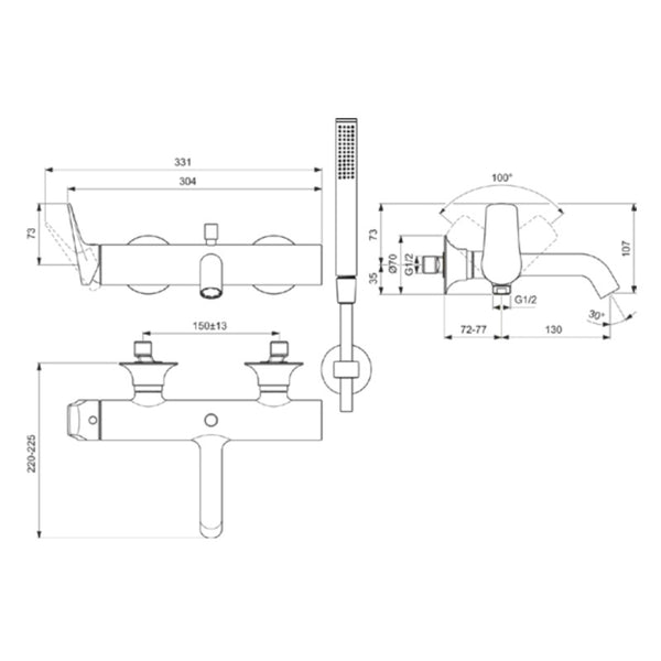 Kit miscelatore vasca/doccia esterno La Dolce Vita LDV BD667AA Ideal Standard con doccetta e flessibile