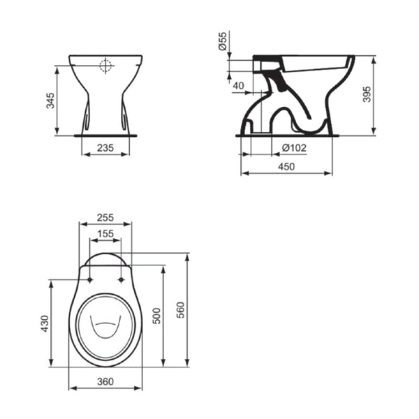 Vaso a terra staccato da parete Eurovit W333201 Ideal Standard bianco lucido
