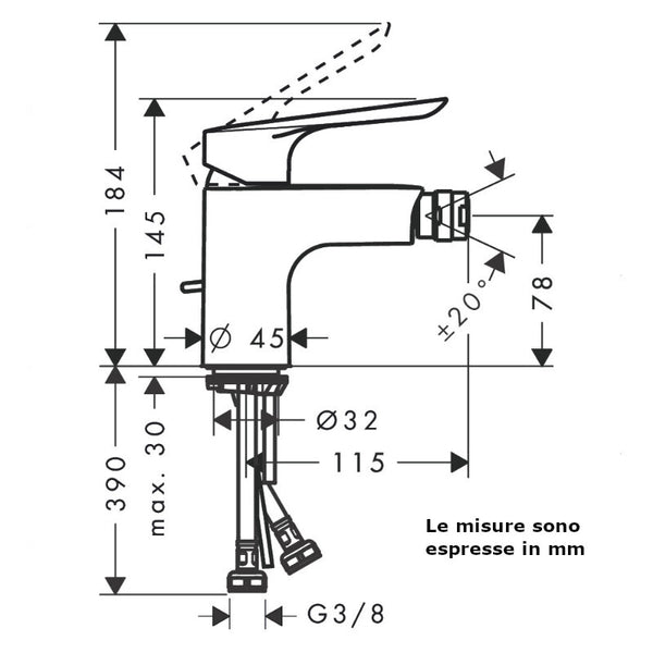 Logis E miscelatore bidet 71237000 Hansgrohe con piletta in ottone