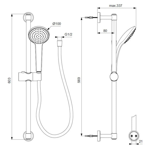 Ideal Standard Idealrain asta doccia saliscendi con doccetta e flessibile nero seta opaco BD142XG