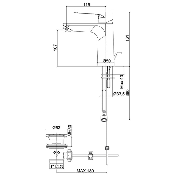 Paffoni Orange OG075CR miscelatore lavabo con scarico automatico